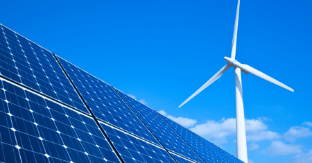 solar panels and wind turbine