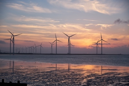 Wind farm at dawn