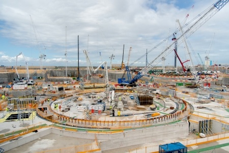 View of the Unit 2 nuclear island and pre-stressing galleries, where 7,000m3 of concrete has been poured to date.