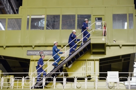 Workers on the fuelling machine at Hunterston B