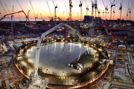 Final section of the 20,693m3 of concrete being poured into the foundation of Unit 2's Nuclear Island.
