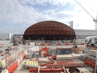 The 245-tonne steel dome will be lifted onto the top of the first reactor building this year.