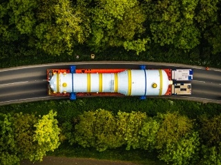 Drone photo of Steam Generator travelling to Hinkley Point C