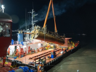 The tunnel boring machine was retrieved by a floating crane and will now be taken away, cleaned and used on another site