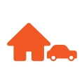 Orange icon of a house and car 