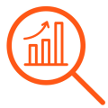 Orange magnifying glass with data graph