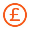 Orange icon of a pound sign in an orange circle on a white background