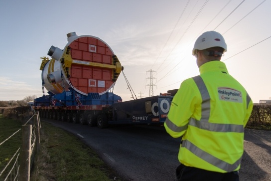 Image of the reactor pressure vessel being delivered to the Hinkley Point C site. 