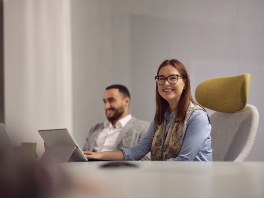 Young employee smiling