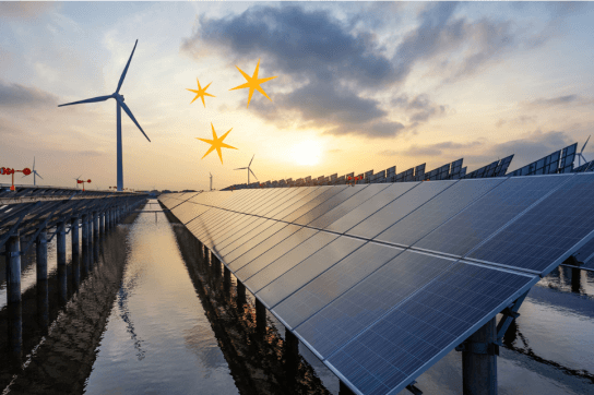 Solar panels and wind turbines