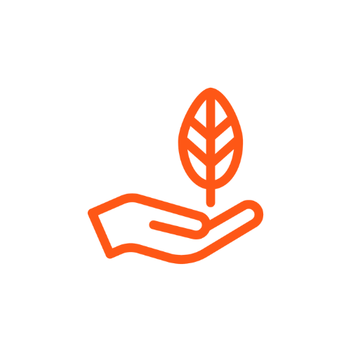 Orange icon - net zero / hand holding leaf