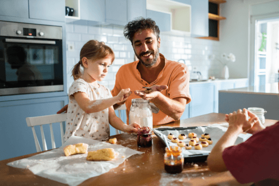 Family baking in a kitchen