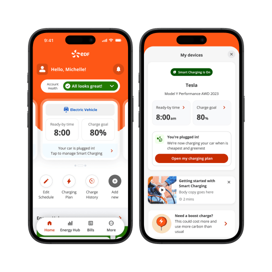 Mobile app screens showing EV functions