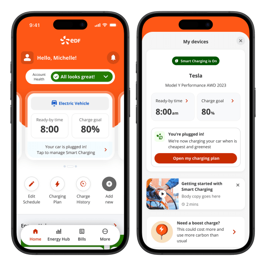 Mobile app screens showing EV functions