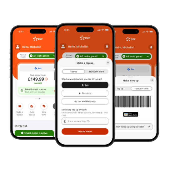 Mobile app screens showing PAYG features to manage top up