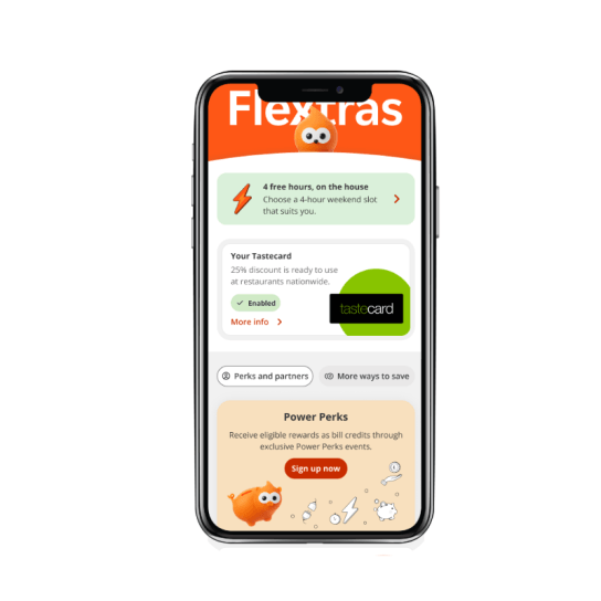 Mobile app Power Perks screen