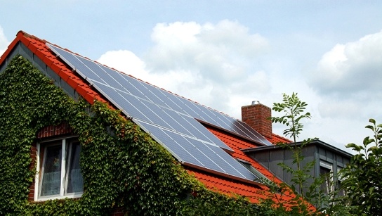 Roof with solar panels installed