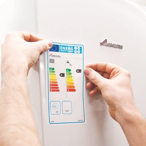 boiler with energy efficiency rating sticker on