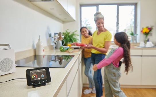 family looking at smart meter reading 