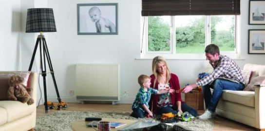 Family in home with Dimplex Quantum storage heater installed