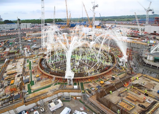 A timelapse image showing the pouring of Hinkley Point C's common raft. Now complete, it will provide the stable base for reactor unit 1's reactor.