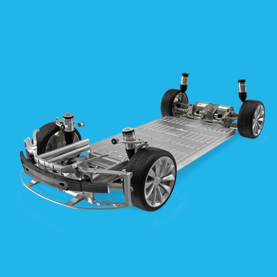 Graphic showing an electric car chassis battery base
